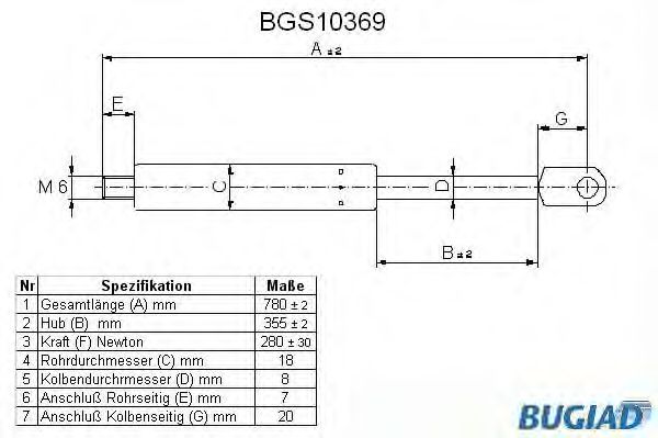 Газовая пружина, крышка багажник BUGIAD BGS10369