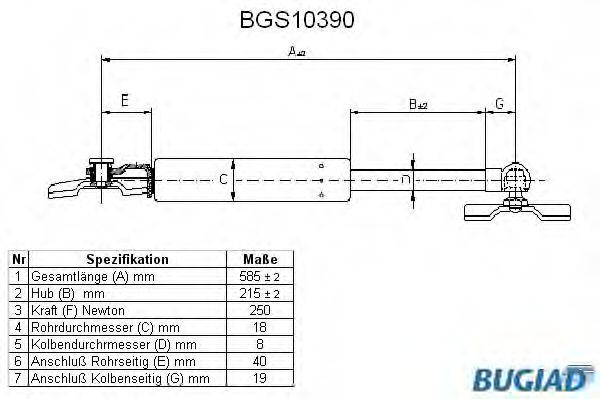 Газовая пружина, крышка багажник BUGIAD BGS10390