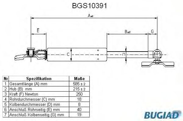 Газовая пружина, крышка багажник BUGIAD BGS10391