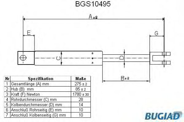 Газовая пружина, крышка багажник BUGIAD BGS10495