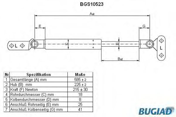 Газовая пружина, крышка багажник BUGIAD BGS10523