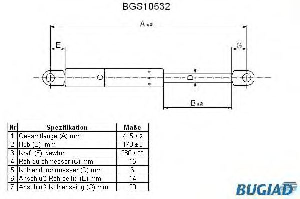 Газовая пружина, капот BUGIAD BGS10532