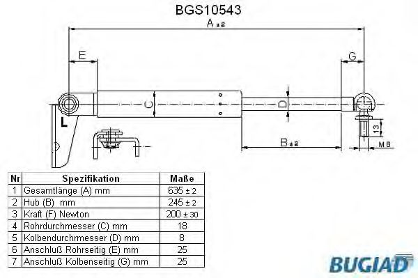 Газовая пружина, крышка багажник BUGIAD BGS10543