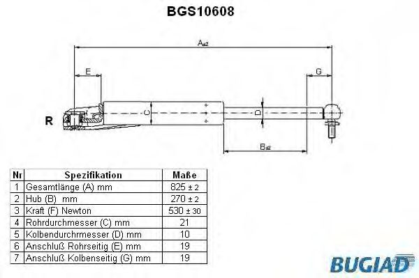 Газовая пружина, крышка багажник BUGIAD BGS10608