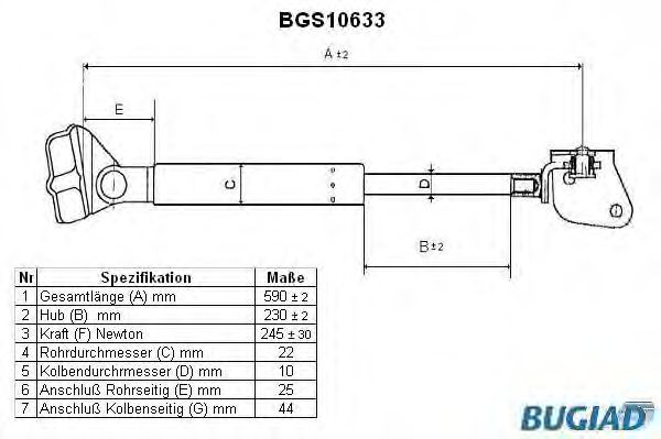 Газовая пружина, крышка багажник BUGIAD BGS10633