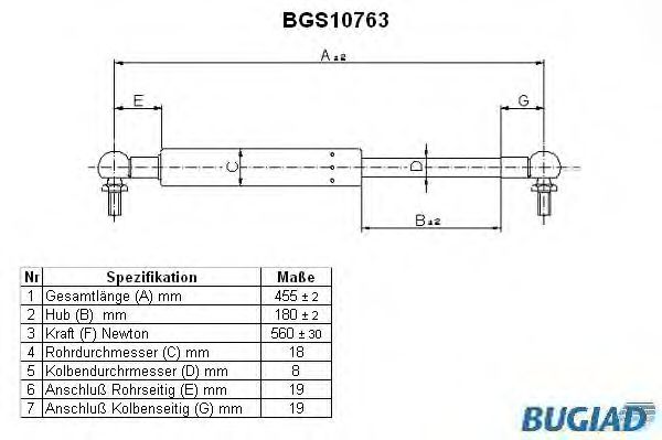 Газовая пружина, крышка багажник BUGIAD BGS10763