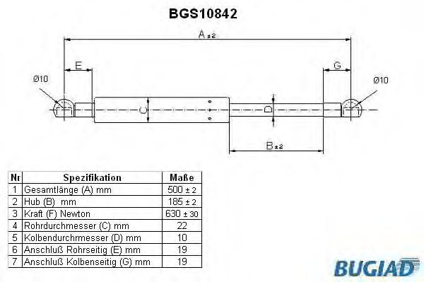 Газовая пружина, крышка багажник BUGIAD BGS10842