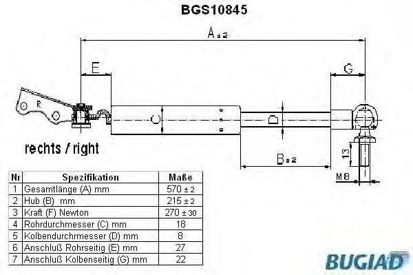 Газовая пружина, крышка багажник BUGIAD BGS10845