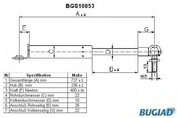 Газовая пружина, крышка багажник BUGIAD BGS10853