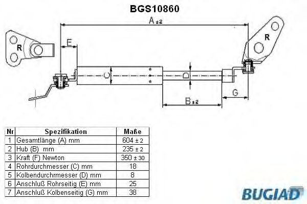 Газовая пружина, крышка багажник BUGIAD BGS10860