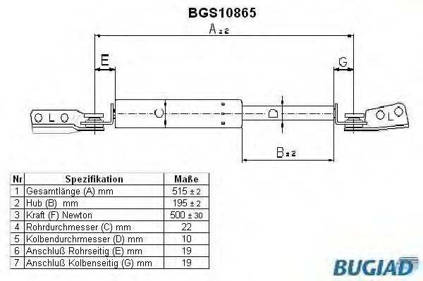 Газовая пружина, крышка багажник BUGIAD BGS10865