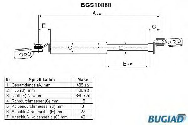 Газовая пружина, крышка багажник BUGIAD BGS10868