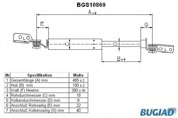 Газовая пружина, крышка багажник BUGIAD BGS10869