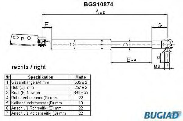 Газовая пружина, крышка багажник BUGIAD BGS10874