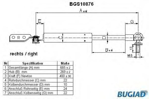 Газовая пружина, крышка багажник BUGIAD BGS10876