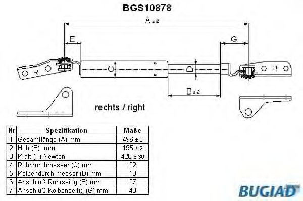 Газовая пружина, крышка багажник BUGIAD BGS10878