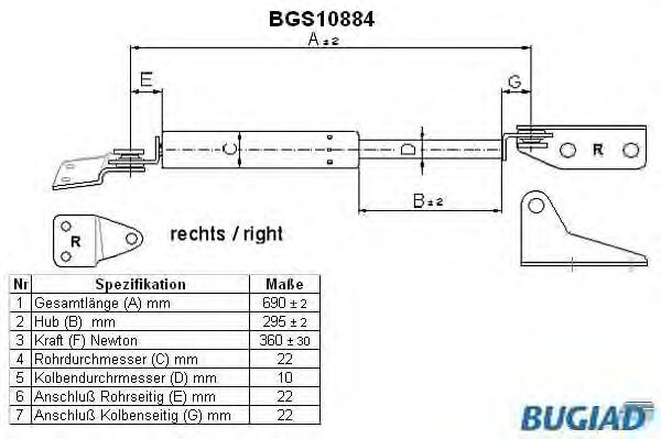 Газовая пружина, крышка багажник BUGIAD BGS10884