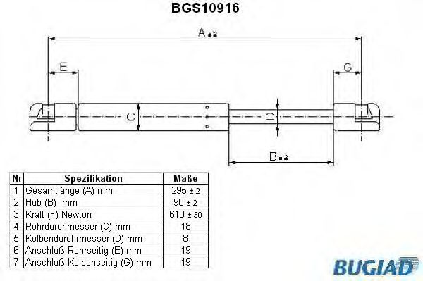 Газовая пружина, крышка багажник BUGIAD BGS10916