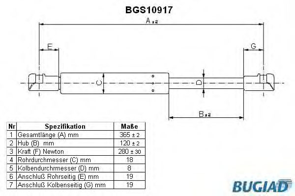 Газовая пружина, крышка багажник BUGIAD BGS10917