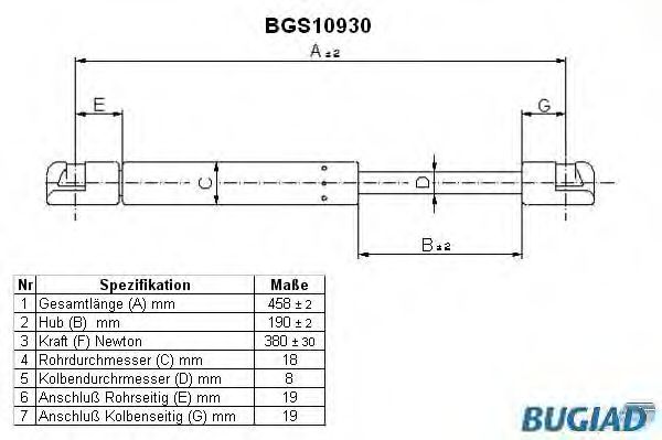 Газовая пружина, крышка багажник BUGIAD BGS10930