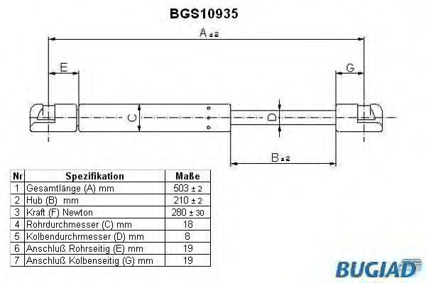 Газовая пружина, крышка багажник BUGIAD BGS10935