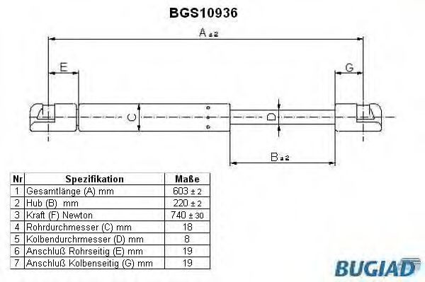 Газовая пружина, крышка багажник BUGIAD BGS10936