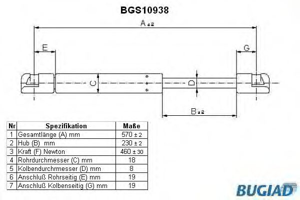 Газовая пружина, крышка багажник BUGIAD BGS10938