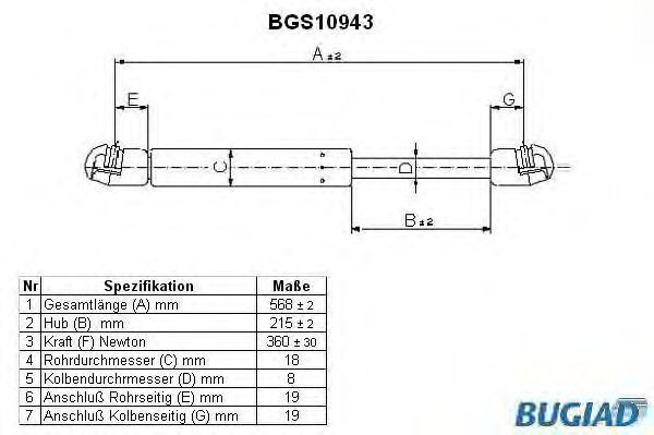 Газовая пружина, крышка багажник BUGIAD BGS10943