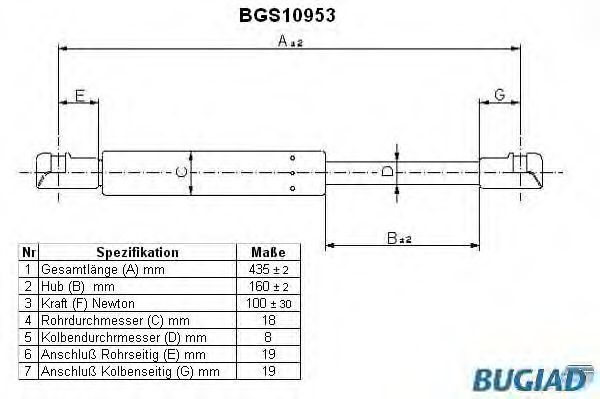 Газовая пружина, заднее стекло BUGIAD BGS10953