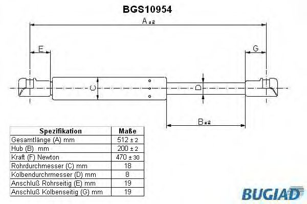 Газовая пружина, крышка багажник BUGIAD BGS10954