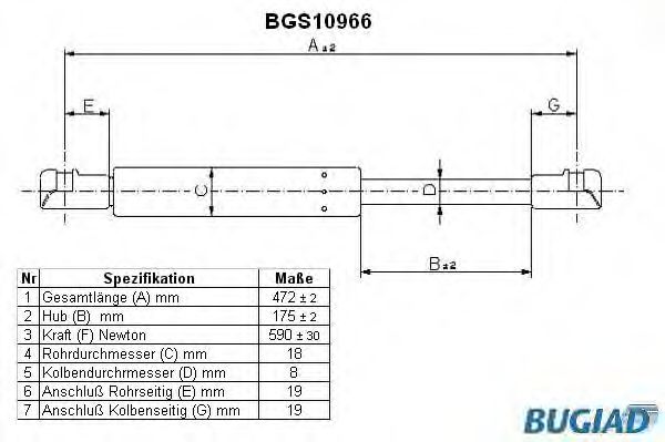 Газовая пружина, крышка багажник BUGIAD BGS10966