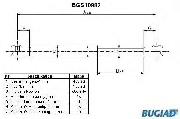 Газовая пружина, крышка багажник BUGIAD BGS10982