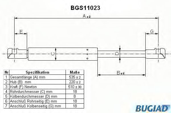 Газовая пружина, крышка багажник BUGIAD BGS11023