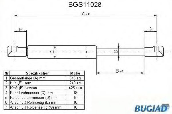 Газовая пружина, крышка багажник BUGIAD BGS11028