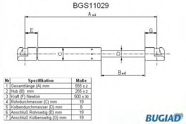 Газовая пружина, крышка багажник BUGIAD BGS11029