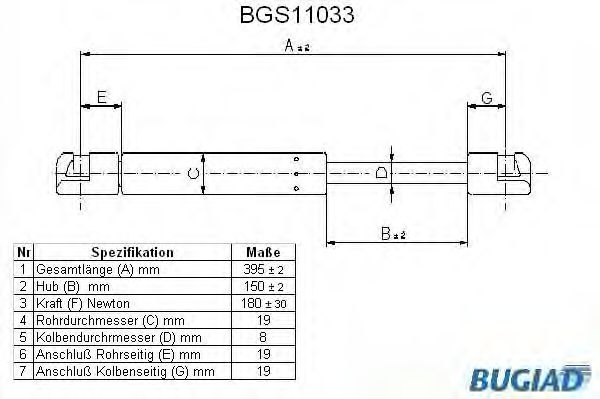 Газовая пружина, заднее стекло BUGIAD BGS11033