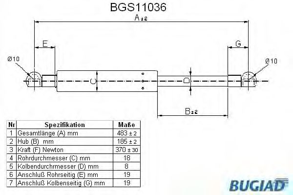 Газовая пружина, крышка багажник BUGIAD BGS11036