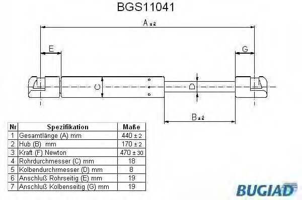 Газовая пружина, крышка багажник BUGIAD BGS11041