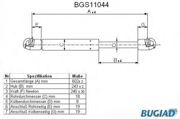 Газовая пружина, крышка багажник BUGIAD BGS11044