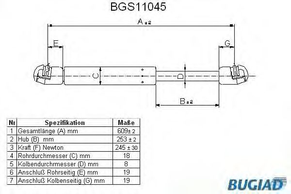 Газовая пружина, крышка багажник BUGIAD BGS11045