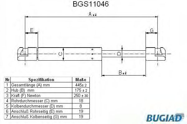 Газовая пружина, крышка багажник BUGIAD BGS11046