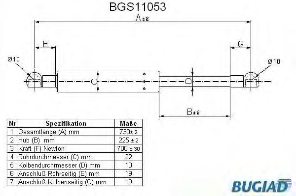 Газовая пружина, крышка багажник BUGIAD BGS11053