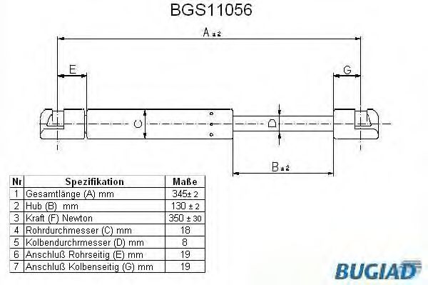 Газовая пружина, крышка багажник BUGIAD BGS11056