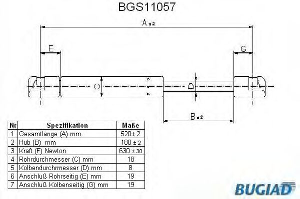 Газовая пружина, крышка багажник BUGIAD BGS11057