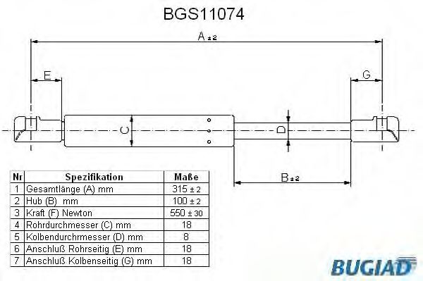 Газовая пружина, заднее стекло BUGIAD BGS11074