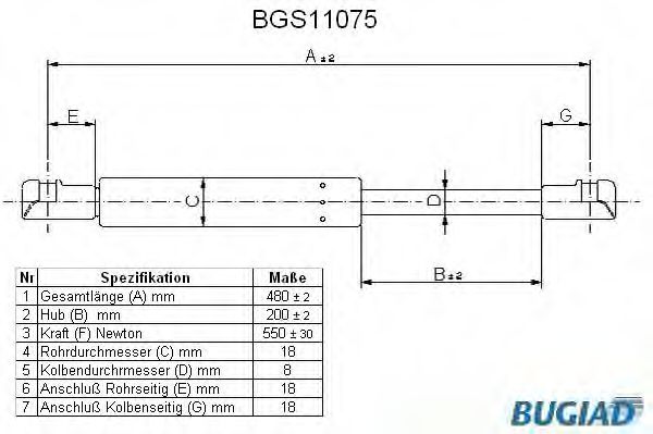 Газовая пружина, крышка багажник BUGIAD BGS11075