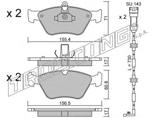 Комплект тормозных колодок, дисковый тормоз TRUSTING 21413