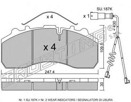 Комплект тормозных колодок, дисковый тормоз TRUSTING 6013W
