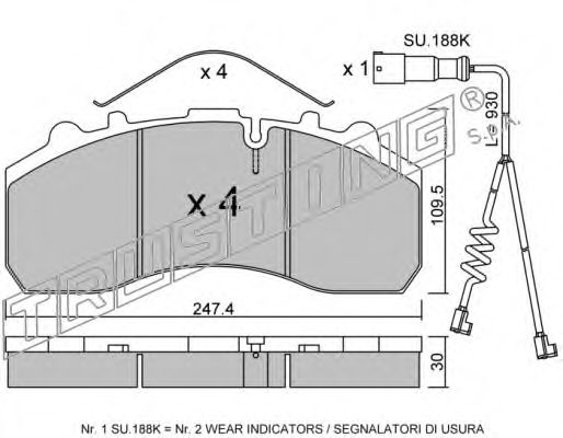 Комплект тормозных колодок, дисковый тормоз TRUSTING 29042