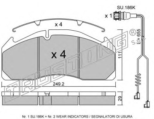Комплект тормозных колодок, дисковый тормоз TRUSTING 29125
